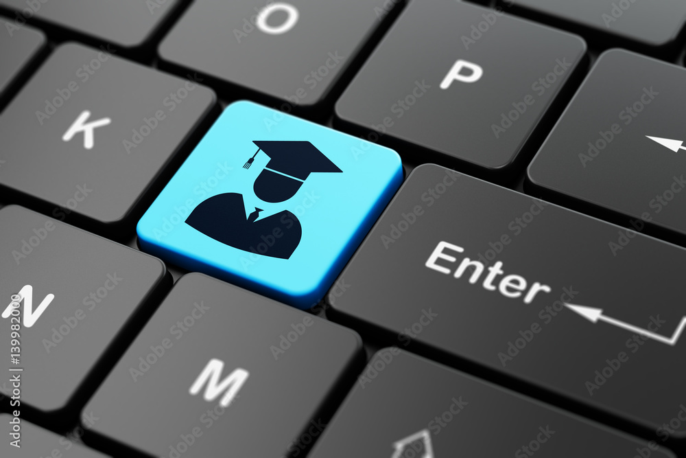 Aufkleber studying concept: student on computer keyboard background