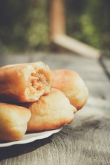 fresh baked homemade buns with cabbage inside