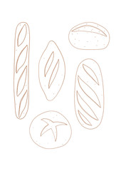 Bread line art set. Hand drawn bakery illustration