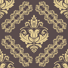 Damask vector classic golden pattern. Seamless abstract background with repeating elements. Orient background