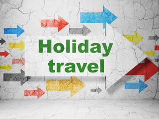 Travel concept: arrow with Holiday Travel on grunge wall background
