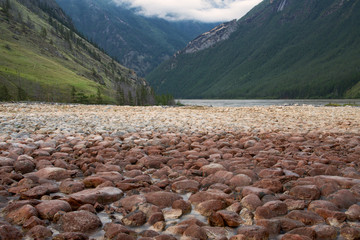 The rocky bed of a dried-up stream. The River Indigirka. The Republic Of Sakha. Russia.