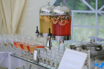 Lemonade stand. Dispensary with drinks. Off-site event.