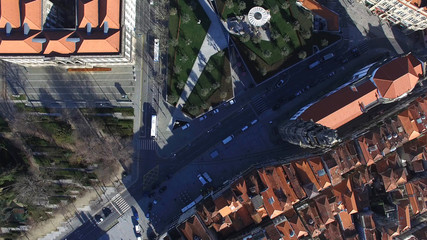 Fototapeta premium Top View of Clerigos Church in Porto, Portugal