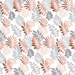 Abstract tropical leaves seamless pattern in tender pastel color. Decorative nature surface design. vector illustration for print, card, poster, decor, header,