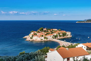 Naklejka na ściany i meble Montenegro, a beautiful view of the island of St. Stephen, the Adriatic Sea