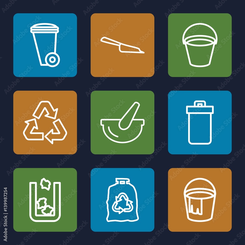 Poster set of 9 garbage outline icons