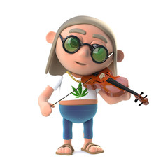 3d Funny cartoon hippy stoner character playing music on a violin © Steve Young