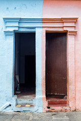 Pink and Blue doors in the Getsemani neighborhood of Cartagena, Colombia.