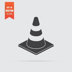 Traffic cone icon in flat style isolated on grey background.