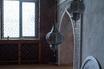 Interior of the living room in the Moroccan oriental style