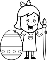 Cartoon Girl Painting Easter Egg