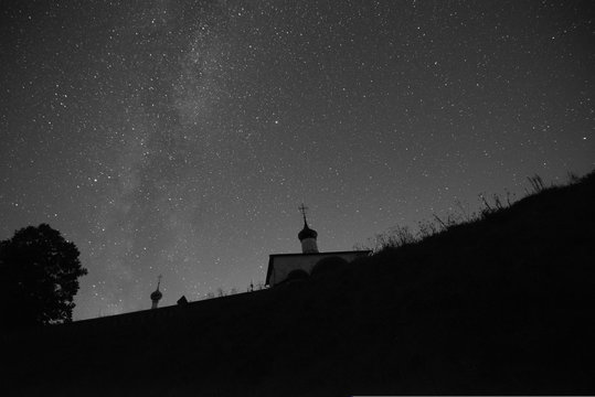 church and the stars in the sky