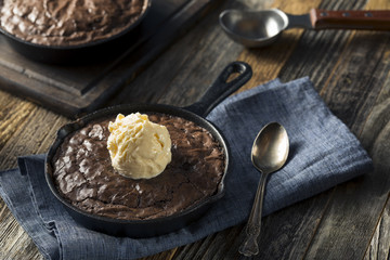 Homemade Sweet Dark Chocolate Brownie in a Skillet