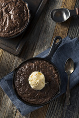 Homemade Sweet Dark Chocolate Brownie in a Skillet