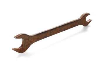 Obraz premium old rusty wrench isolated on white