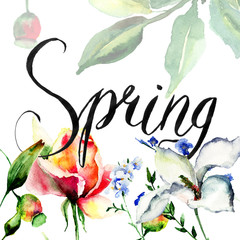 Template for card with flowers and title Spring