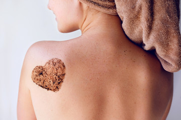 Close up woman body care scrub on back. Bath treatments