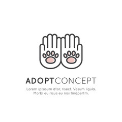 Vector Icon Style Illustration of Adopt a Pet Banner, New Owner, Domestic Animal Farm, Hotel, Isolated Minimalistic Object