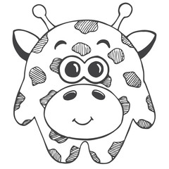 Cute cartoon giraffe isolated on white background. Vector illustration in sketch style