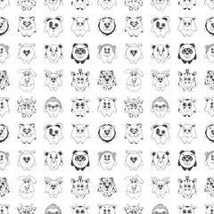 Seamless pattern with different cute animals. Children's pattern for decoration. Vector illustration of a sketch style.