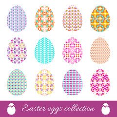 Set of vector easter eggs with spring ornament. Collection of decorative elements with bright patterns to Easter