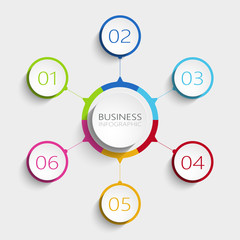 Modern abstract 3D infographic template with 6 steps. Business circle template with options for brochure, diagram, workflow, timeline, web design. Vector EPS 10