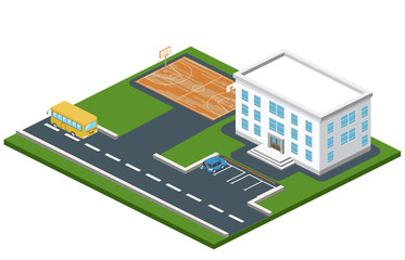 Isometric 3D vector illustration freight train and an express train on a railway track and bridge