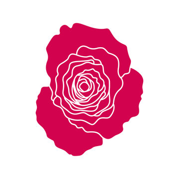 Red silhouette of rose, vector icon