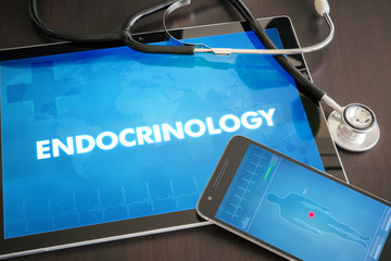 Endocrinology (endocrine diseases) diagnosis medical concept on tablet screen with stethoscope