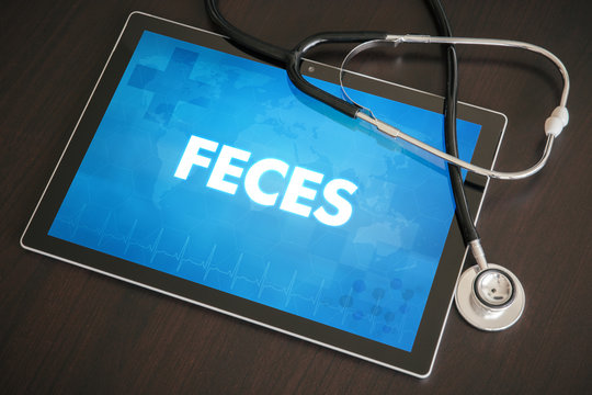 Feces (gastrointestinal disease related) diagnosis medical concept on tablet screen with stethoscope