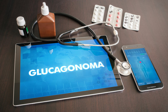Glucagonoma (endocrine disease) diagnosis medical concept on tablet screen with stethoscope