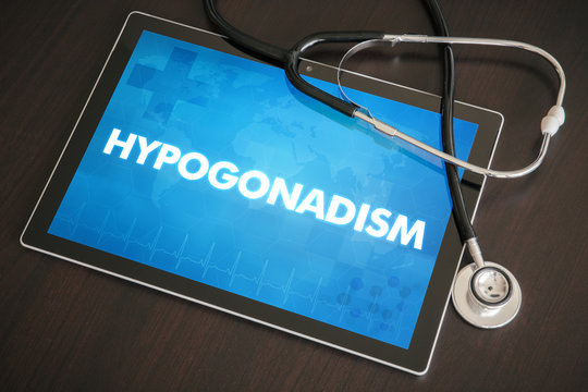 Hypogonadism (endocrine disease) diagnosis medical concept on tablet screen with stethoscope
