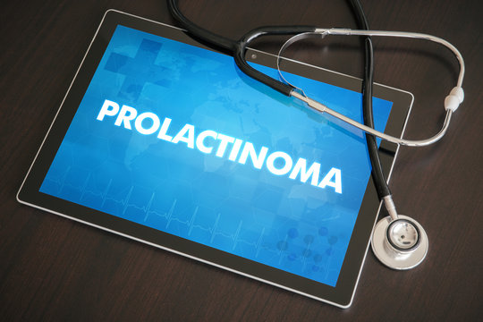 Prolactinoma (endocrine disease) diagnosis medical concept on tablet screen with stethoscope