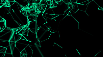 Green modern abstract geometry surfaces, lines and points background, Used as digital wallpaper and technology background. 3d rendering