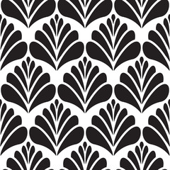 Fototapeta na wymiar Abstract damask black petal seamless vector pattern. Repeat background for wallpaper and wrap monochrome paper.