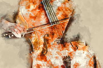 Detail of a woman playing cello art painting artprint © artefacti