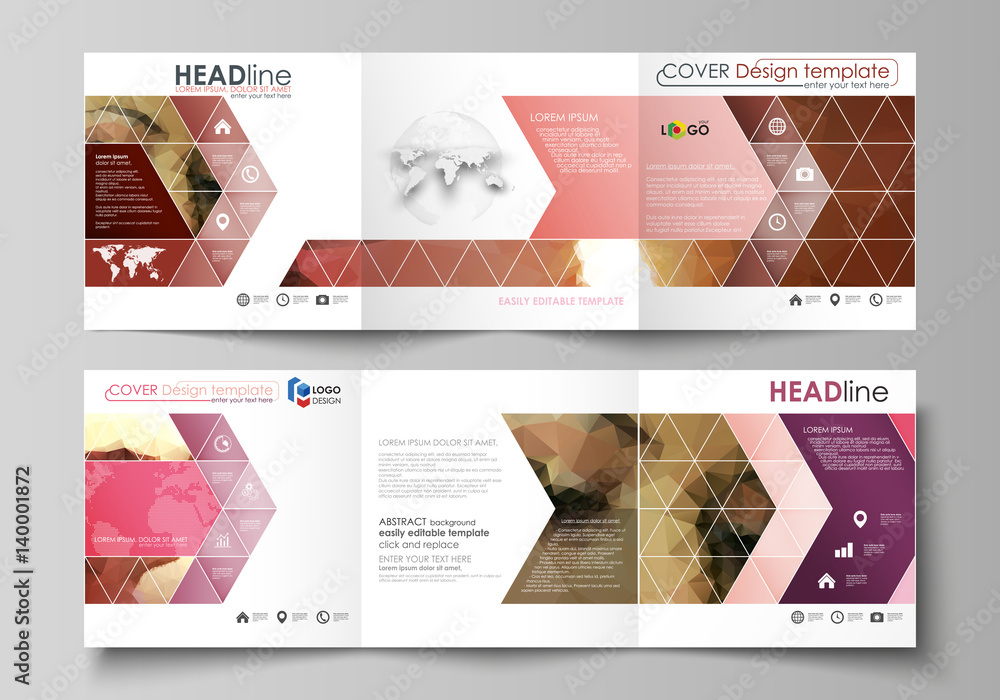 Poster set of business templates for tri fold square design brochures. leaflet cover, abstract vector layou