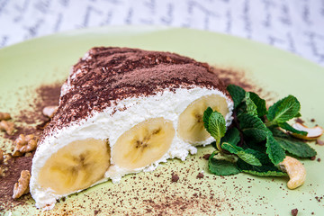 Delicious triangular piece of banana cake