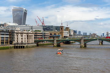 LONDON, ENGLAND - JUNE 15 2016: Panoramic view of Thames River in City of London, England, Great Britain