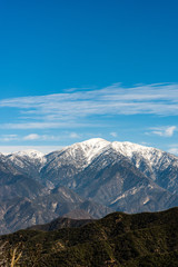 Snow capped San Gabriel mountains in Southern California.