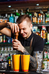 The bartender making cocktail