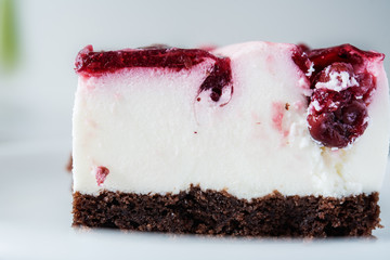 Delicious and sweet cheesecake with cherry jelly