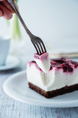Delicious and sweet cheesecake with cherry jelly