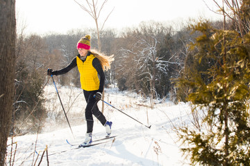 Woman cross country skiing
