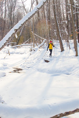 Woman cross country skiing