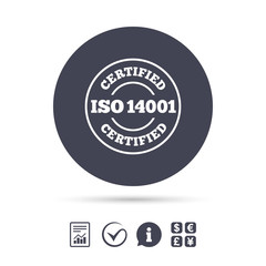 ISO 14001 certified sign. Certification stamp.