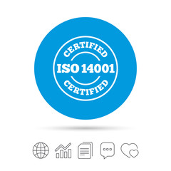 ISO 14001 certified sign. Certification stamp.