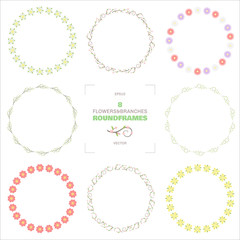 Set of ten flower round frames for wedding invitations and greeting cards.