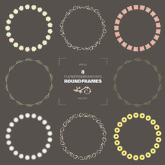 Set of ten flower round frames for wedding invitations and greeting cards.